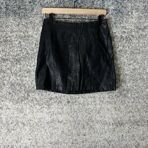 Free People Skirt Womens 8 Black Faux Leather Mini Exposed Back Zipper‎ Lined